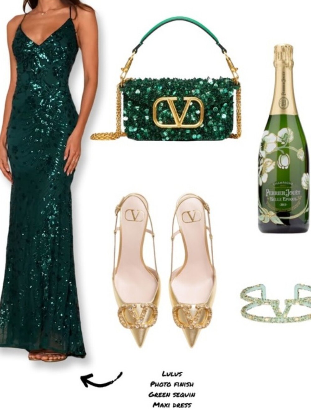 Lulu's Emerald Green Sequin Maxi Dress (Dress Only)